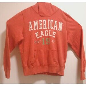 American Eagle Hoodie Women’s XL Orange Graphic Logo EST 1977 Pullover